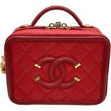 シャネル CHANEL CCフィリグリースモールバニティバッグ A93343 24番台 レッド ゴールド金具 キャビアスキン レディース ショルダーバッグ