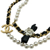シャネル CHANEL カメリアリボンパール ロングネックレス ブラック メタル/フェイクパール/レザー アクセサリー
