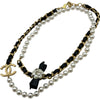 シャネル CHANEL カメリアリボンパール ロングネックレス ブラック メタル/フェイクパール/レザー アクセサリー