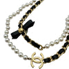 シャネル CHANEL カメリアリボンパール ロングネックレス ブラック メタル/フェイクパール/レザー アクセサリー