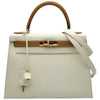 エルメス HERMES ケリー28 外縫い □B刻印 ホワイト/ナチュラル ゴールド金具 エバーグレイン/クシュベル レディース ショルダーバッグ