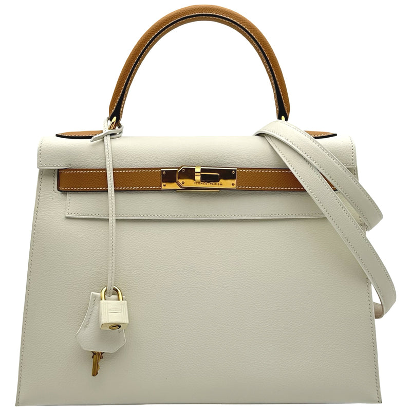 エルメス HERMES ケリー28 外縫い □B刻印 ホワイト/ナチュラル