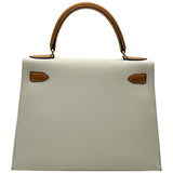 エルメス HERMES ケリー28 外縫い □B刻印 ホワイト/ナチュラル ゴールド金具 エバーグレイン/クシュベル レディース ショルダーバッグ