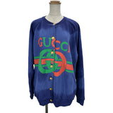 グッチ GUCCI ロゴプリント スウェットカーディガン 566161 パープル コットン レディース カーディガン