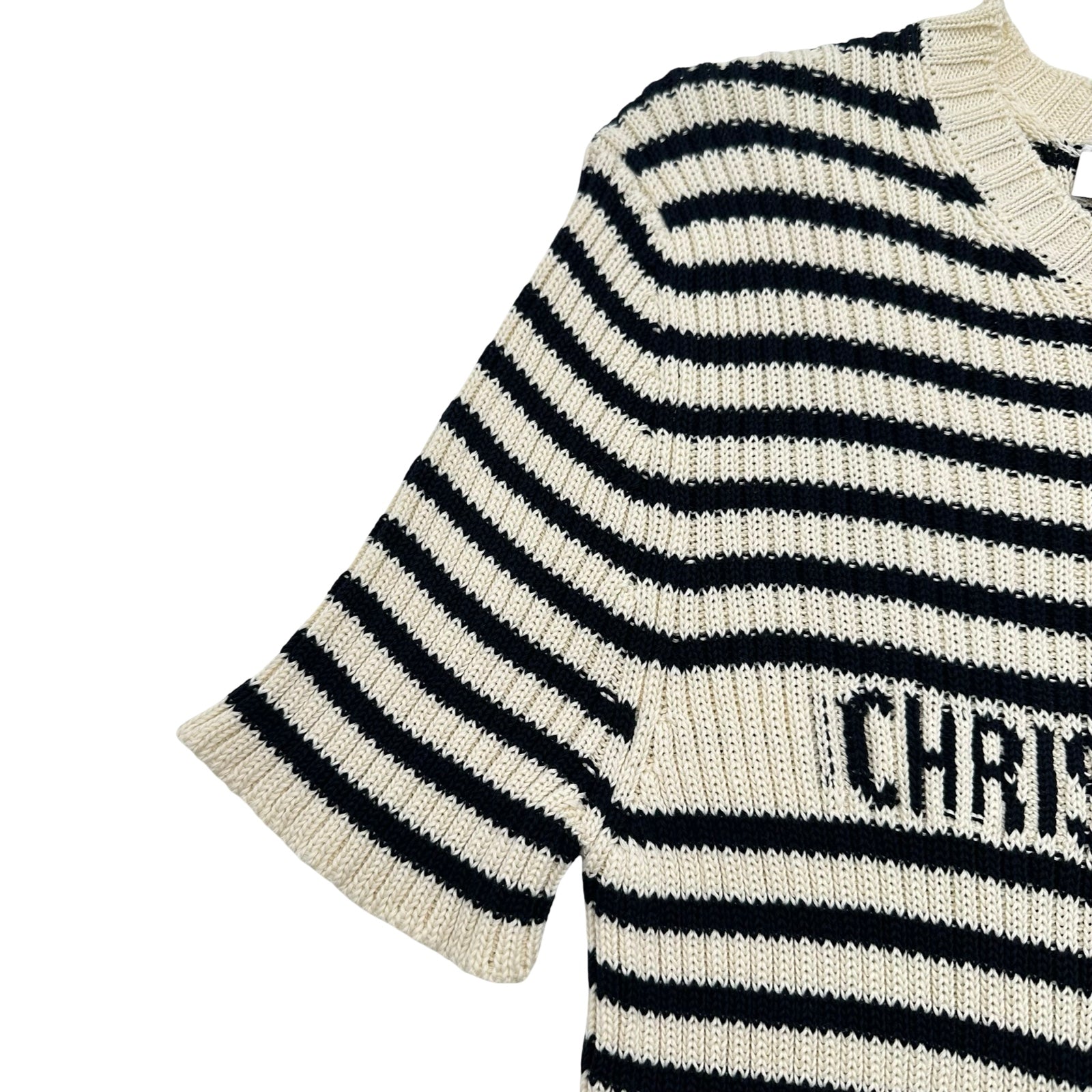 クリスチャンディオールスポーツ ロゴ襟 半袖ニット リブ 白 カーキ コットン混 クリスチャン・ディオール Christian Dior ディオリビエラ半袖ニット