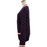 グッチ GUCCI GG総柄ジャガードウールニットカーディガン 554425 ネイビー ウール レディース カーディガン