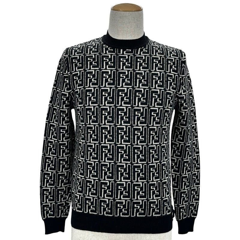 【極美品】FENDI フェンディヴァージルウール ニットセーター 54 XXL⁠ フェンディ FENDI FF総柄ニットセーター FZX009 ブラック ウール