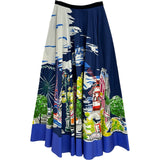 クリスチャン・ディオール Christian Dior Parisペイントフレアスカート 541J88PR449 ブルー コットン レディース スカート