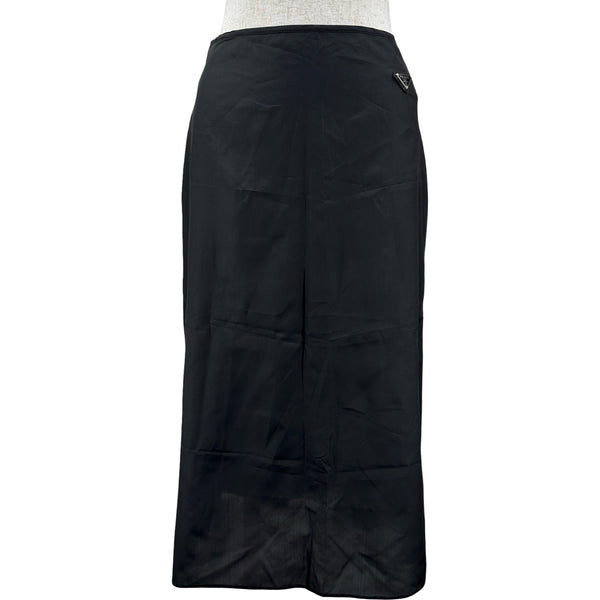 新品タグ付き♪PRADA♪シルク×ウール スカート♪ベルト付き♪2L以上 プラダ PRADA トライアングルロゴ シルクスカート P171T ブラック