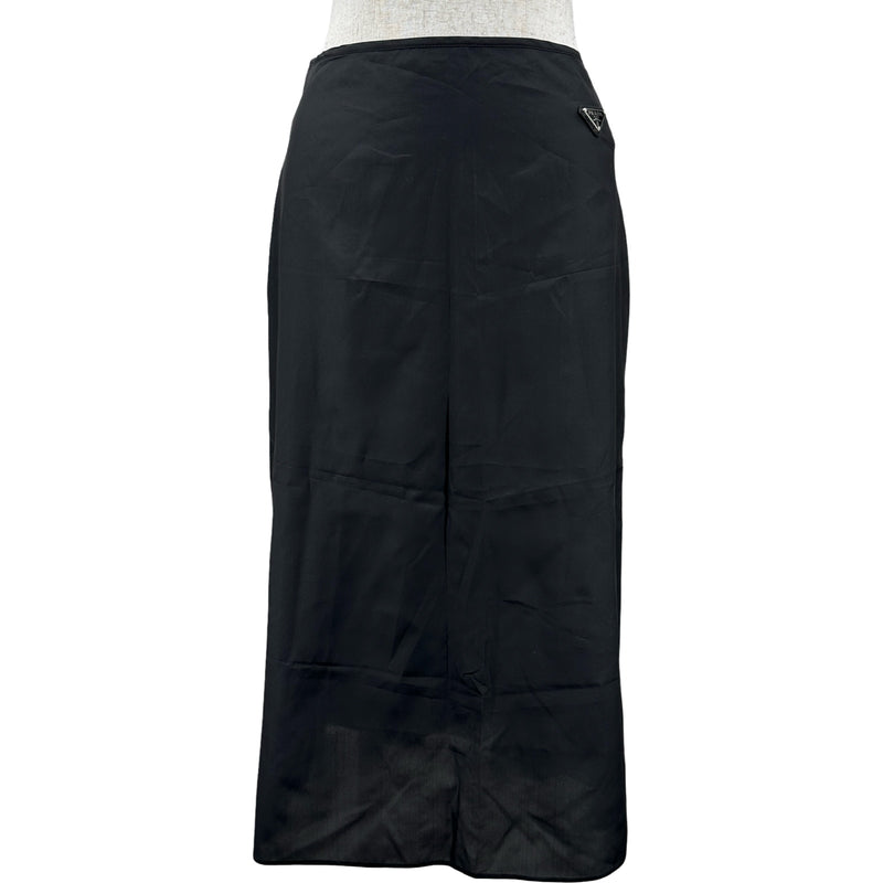 新品タグ付き♪PRADA♪シルク×ウール スカート♪ベルト付き♪2L以上 プラダ PRADA トライアングルロゴ シルクスカート P171T ブラック