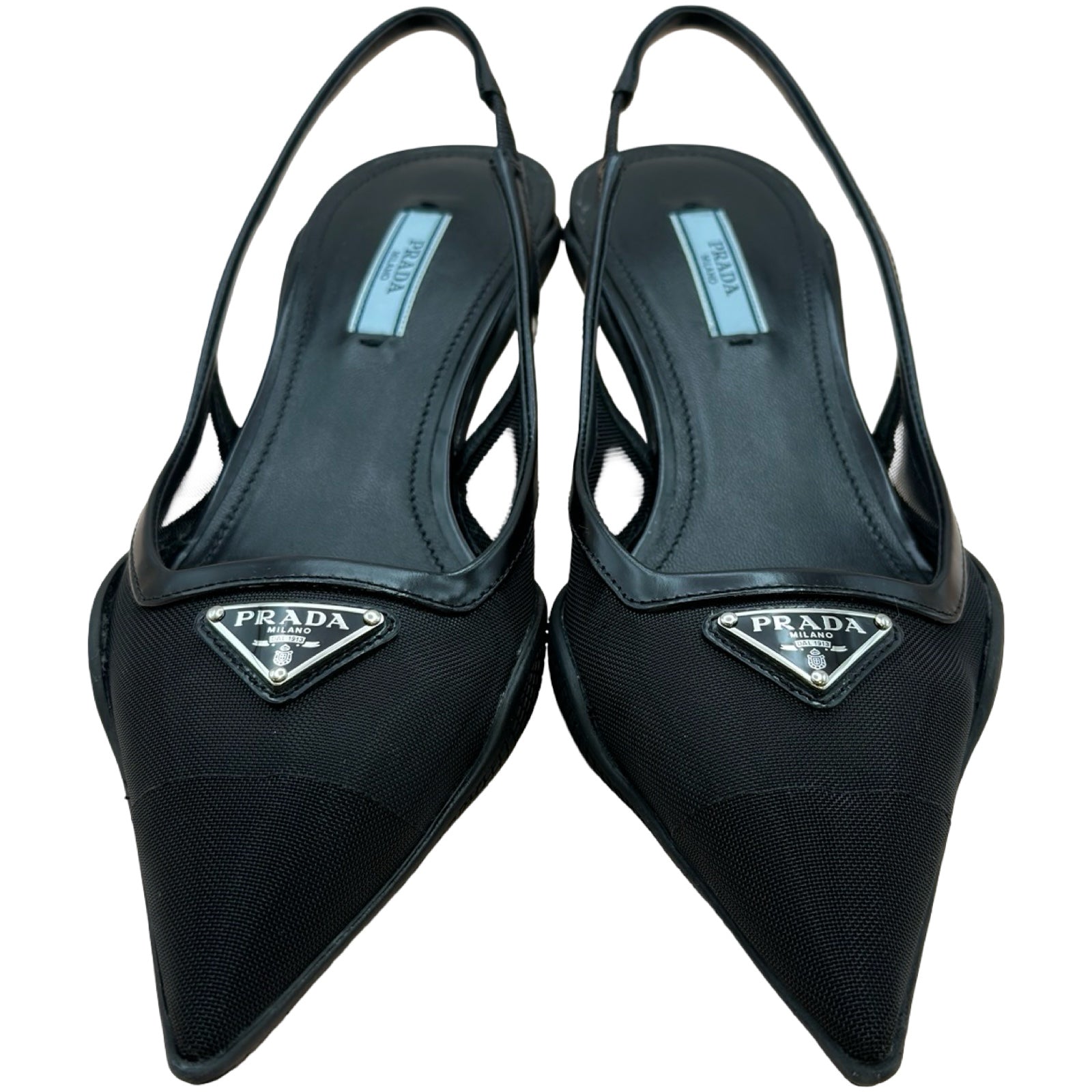 プラダ PRADA トライアングルロゴ メッシュパンプス ブラック メッシュ