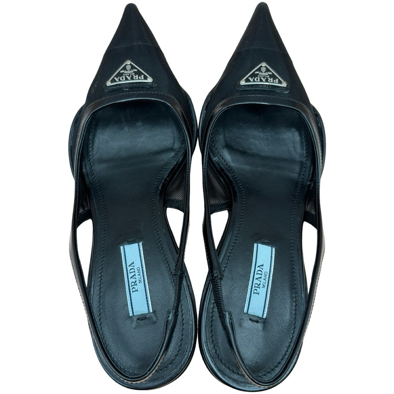 プラダ PRADA トライアングルロゴ メッシュパンプス ブラック メッシュ