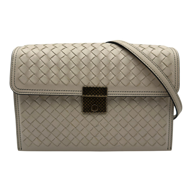 BOTTEGA VENETA レザーショルダーバッグ イタリア A4 グレージュ ボッテガ・ヴェネタ BOTTEGA VENETA イントレチャート フラップ