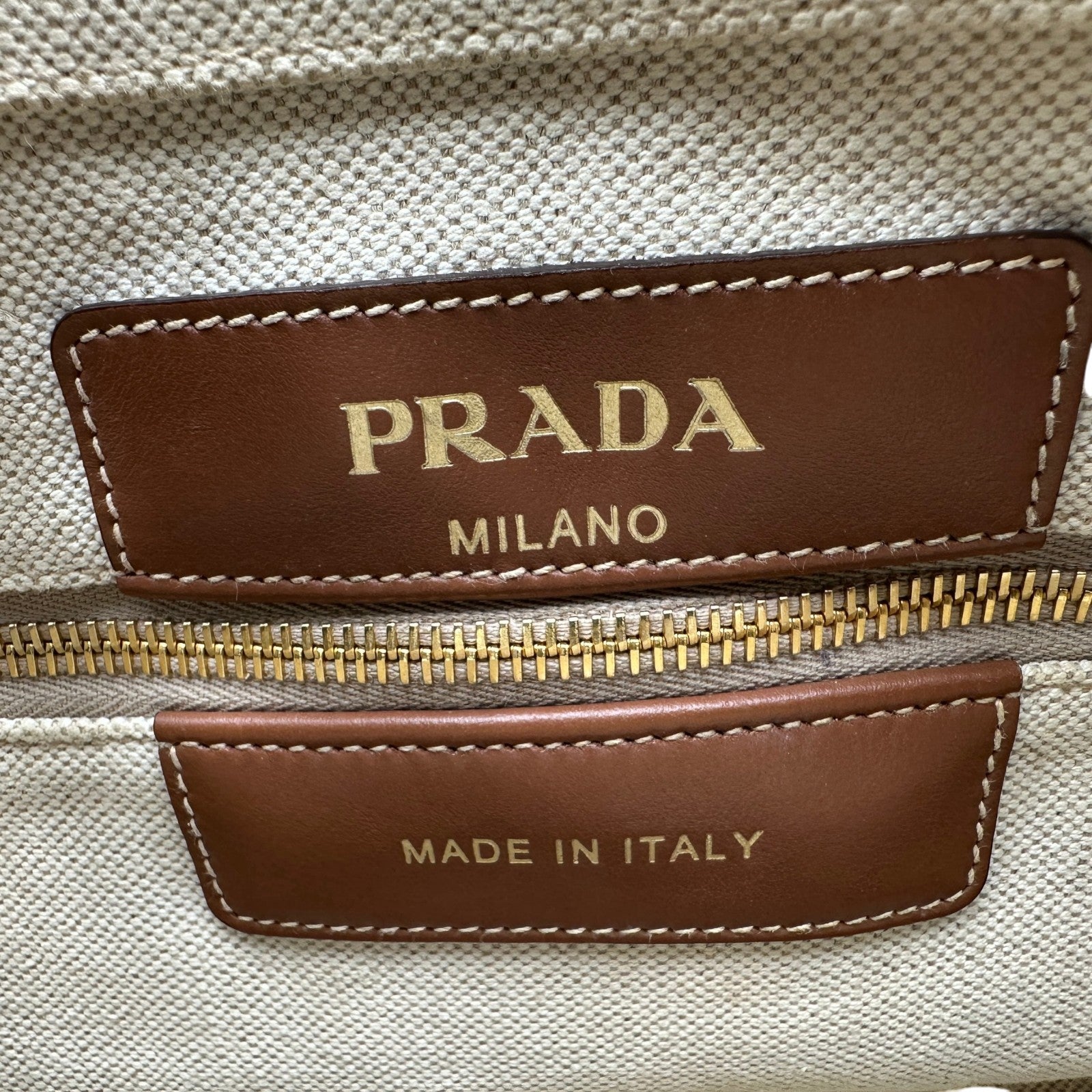 プラダ PRADA ロゴトートバッグ アイボリー キャンバス/レザー