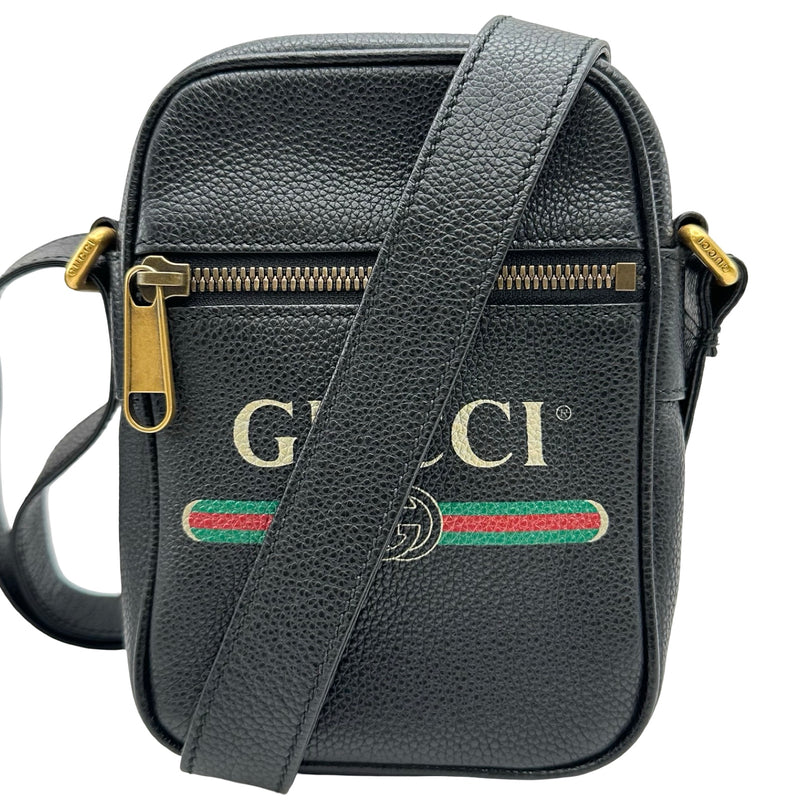 グッチ GUCCI ロゴプリントショルダーバッグ 574803 ブラック レザー