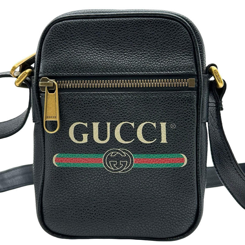 グッチ GUCCI ロゴプリントショルダーバッグ 574803 ブラック レザー