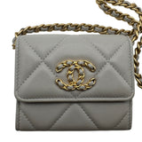 シャネル CHANEL CHANEL19 フラップコインパース AP1787 31番台 グレー ゴールド/シルバー金具 シャイニーラムスキン レディース ショルダーバッグ