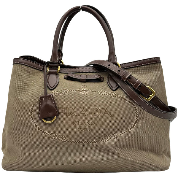 プラダ PRADA ロゴ2WAY ハンドバッグ 1BA579 ブラウン キャンバス