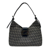 フェンディ FENDI ズッキーノ ハーフムーンバッグ ブルー ナイロンジャガード/レザー レディース ショルダーバッグ