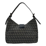 フェンディ FENDI ズッキーノ ハーフムーンバッグ ブルー ナイロンジャガード/レザー レディース ショルダーバッグ