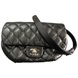シャネル CHANEL マトラッセフラップベルトバッグ ブラック シルバー金具 ラムレザー レディース ショルダーバッグ