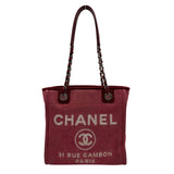 シャネル CHANEL ドーヴィル チェーントートPM A66939 15番台 レッド シルバー金具 コットン レディース トートバッグ