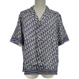 クリスチャン・ディオール Christian Dior オブリーク総柄オープンカラー半袖シャツ 113C519A4751 ブルー シルク メンズ 半袖シャツ