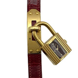 エルメス HERMES ケリーウォッチ KE1.201 ワインレッド 金メッキ クオーツ レディース 腕時計