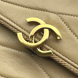 シャネル CHANEL ウェーブステッチ フラップバッグ 0番台 ベージュ ゴールド金具 ラムスキン レディース ショルダーバッグ