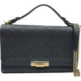 シャネル CHANEL ラージ ラベルクリック フラップバッグ A93703 23番台 ブラック ゴールド金具 カーフ レディース ショルダーバッグ