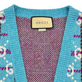 グッチ GUCCI GGチェックゴールドボタンカーディガン 731585 ブルー ウール メンズ カーディガン