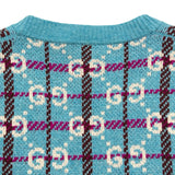 グッチ GUCCI GGチェックゴールドボタンカーディガン 731585 ブルー ウール メンズ カーディガン