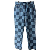 ルイ・ヴィトン LOUIS VUITTON ダミエ総柄デニムパンツ FRPX29 インディゴ デニム レディース デニムパンツ