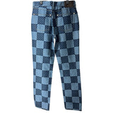 ルイ・ヴィトン LOUIS VUITTON ダミエ総柄デニムパンツ FRPX29 インディゴ デニム レディース デニムパンツ