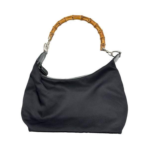 【最終値下げです。【新品同様】GUCCI　バンブー　ナイロン　ショルダーバッグ グッチ GUCCI バンブーハンドバッグ 000・2855 ブラック ナイロン