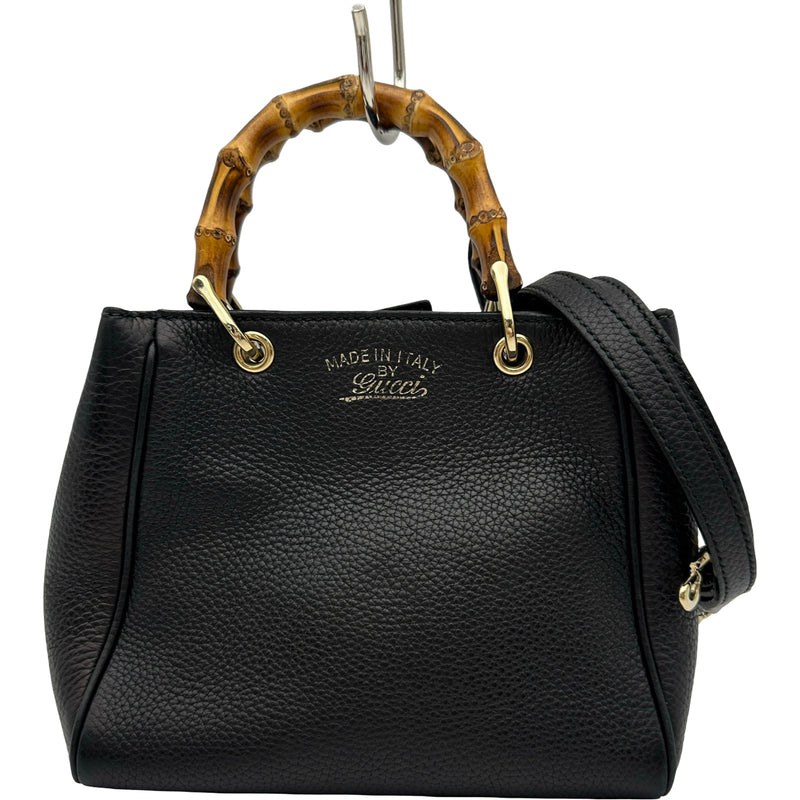 GUCCI 2way ショルダーバッグ　バンブー　ナイロン×レザー　黒　A4可 グッチ GUCCI バンブーミニショッパー 368823 ブラック レザー