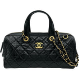 シャネル CHANEL マトラッセラージボーリングバッグ AS5579 ブラック ゴールド金具 パテント レディース ショルダーバッグ