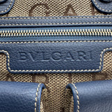 ブルガリ BVLGARI ロゴマニア マキシレッタレ ベッキー ハンドバッグ ブルー/ベージュ キャンバス/レザー レディース ハンドバッグ
