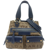ブルガリ BVLGARI ロゴマニア マキシレッタレ ベッキー ハンドバッグ ブルー/ベージュ キャンバス/レザー レディース ハンドバッグ
