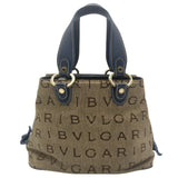ブルガリ BVLGARI ロゴマニア マキシレッタレ ベッキー ハンドバッグ ブルー/ベージュ キャンバス/レザー レディース ハンドバッグ