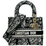 クリスチャン・ディオール Christian Dior レディディライト ミディアム ブラック/ホワイト キャンバス レディース ショルダーバッグ