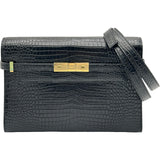 サンローラン SAINT LAURENT マンハッタン 579271 ブラック　ゴールド金具 クロコ型押し/レザー レディース ショルダーバッグ