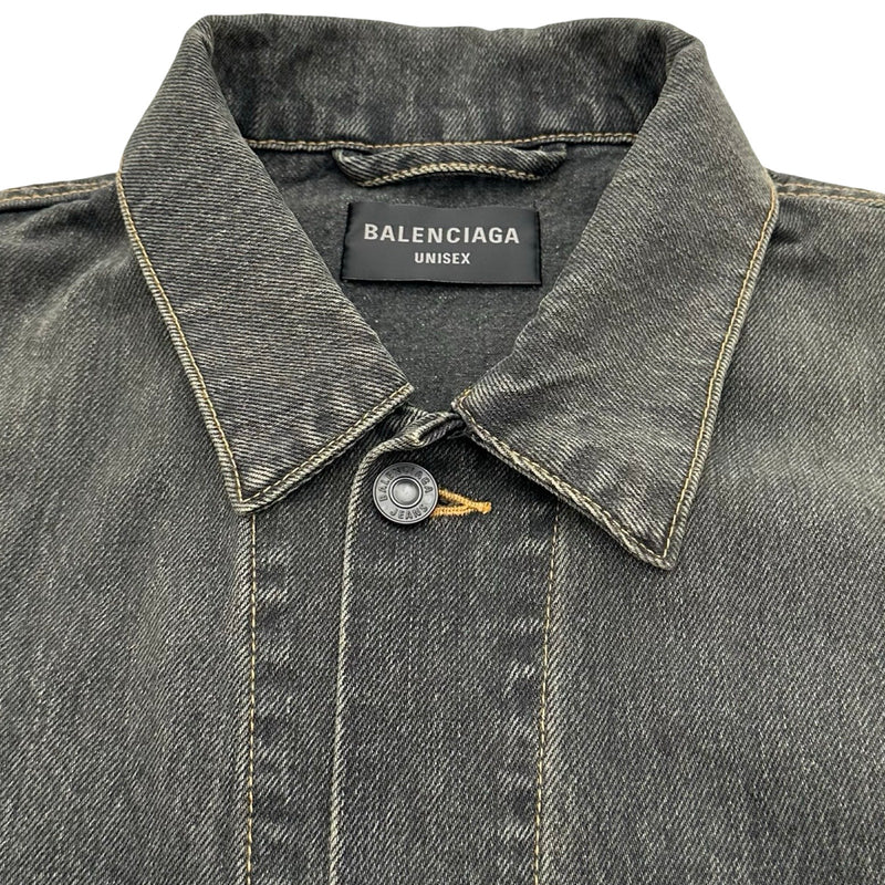 BALENCIAGA グレー デニムジャケット 34 バレンシアガ BALENCIAGA メタルロゴラージフィットデニムジャケット