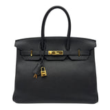 エルメス HERMES バーキン35 T刻 ブラック ゴールド金具 トゴ レディース ハンドバッグ