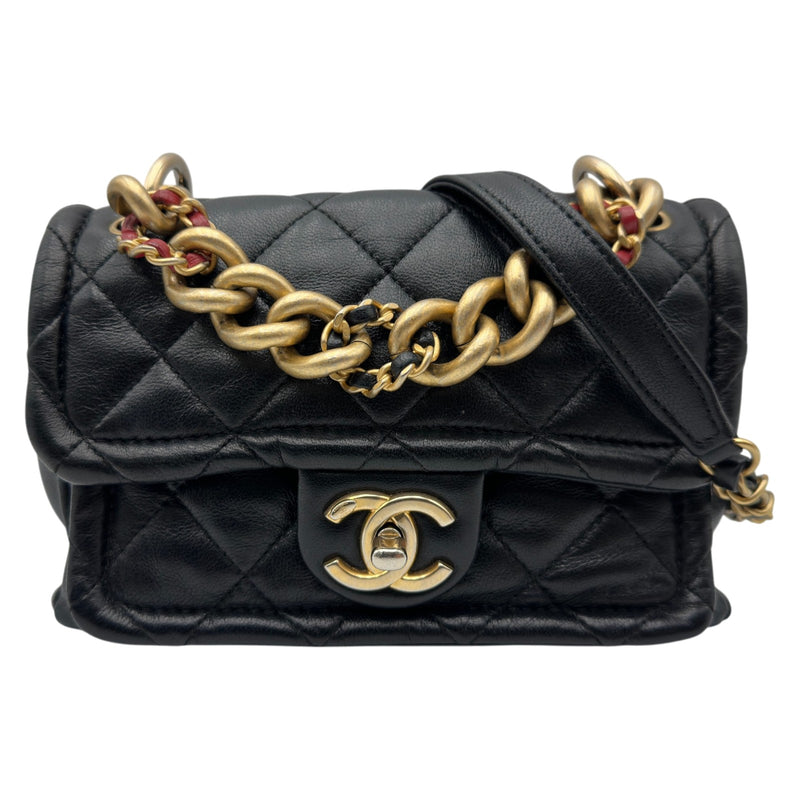 シャネル CHANEL ミニフラップバッグ AS0937 28番台 ブラック ゴールド