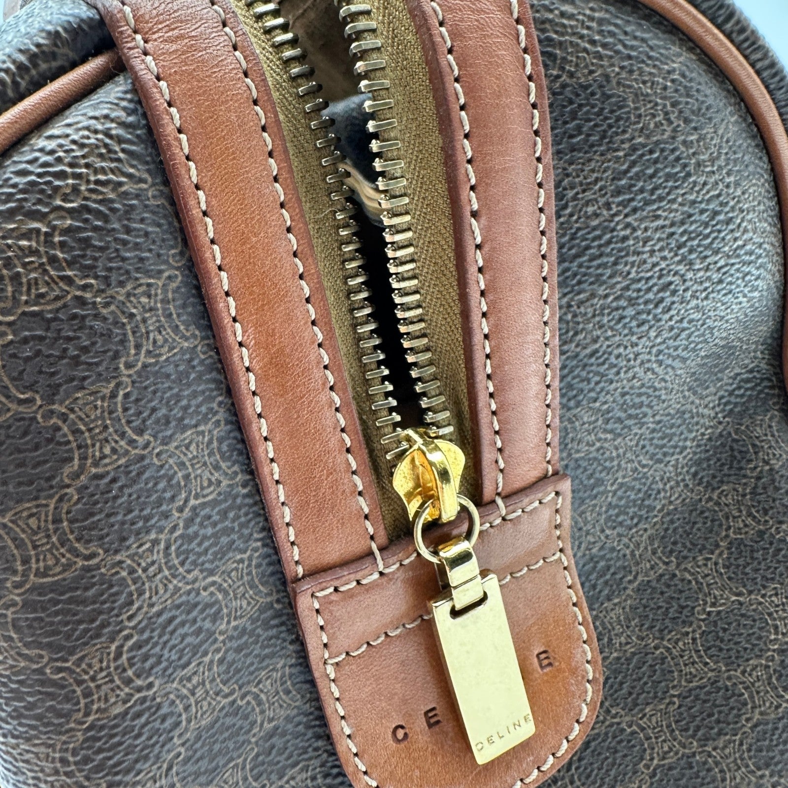 セリーヌ CELINE マカダム ボストンバッグ ブラウン PVC ユニセックス