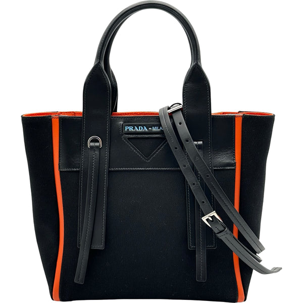 プラダ PRADA トートバッグ 1BG234 ブラック/オレンジ キャンバス