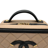 シャネル CHANEL CCフィリグリースモールヴァニティ A93342 24番台 ベージュ/ブラック ゴールド金具 キャビアスキン レディース ショルダーバッグ