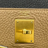 エルメス HERMES ケリー32 内縫い トリコロール □G刻印 タバックキャメル/ショコラ/アルジル ゴールド金具 トリヨン レディース ショルダーバッグ