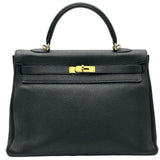 エルメス HERMES ケリー35 内縫い □M刻印 ブラック ゴールド金具 トリヨン レディース ショルダーバッグ